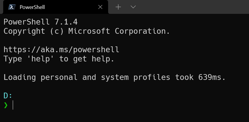 Screenshot of Windows Terminal running PowerShell 7.1.4